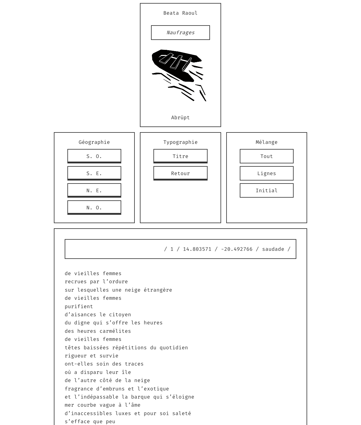 Capture d’écran de l’œuvre Naufrages en version web.